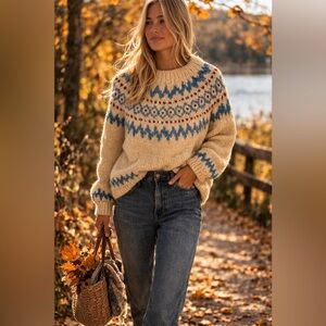 Handmade Fairisles Cream Wool Knit Sweater